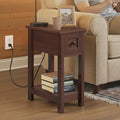 VASAGLE Narrow Side Table with Charging Station, Farmhouse End Table with Storage Drawer, Nightstand, Superfast Toolless Assembly, for Living Room, Bedroom, Saddle Brown ULET328K01