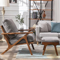 Wahson Mid Century Arm Chair and Ottoman Set, Upholstered Accent Armchair with Wood Frame and Canvas Cushions, Leisure Slipper Chair for Living Room/Bedroom, Grey