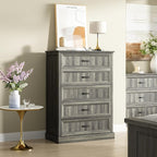 CARPETNAL Farmhouse 5 Drawers Dresser for Bedroom, 44" Tall Grey Dresser Wood Rustic Chest of Drawers with Wide Metal Handle,Natural Texture,Drawer Organizer for Bedroom,Living Room,Hallway