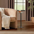 mDesign Glass Top Side/End Drink Table - Tall Modern Round Accent Metal Nightstand Furniture for Living Room, Dorm, Home Office, and Bedroom - 9" Round - Dark Smoke Gray/Black