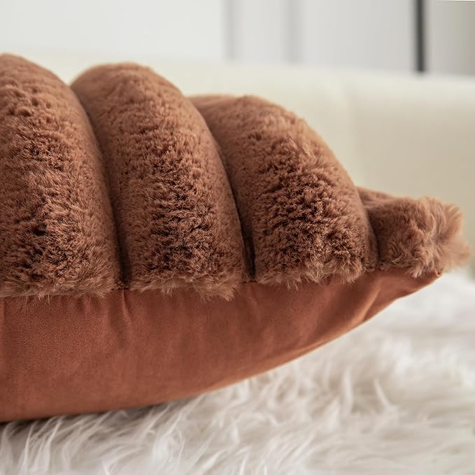 Neelvin Brown Faux Fur Cozy Soft Stripe Decorative Throw Pillow Covers 26x26 inch Set of 2,Velvet Pillowcase Cushion Case for Sofa Couch