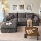 113 in Oversized Cloud Sofa with L Shape Chaise, Sectional Couches for Living Room, Assembly Free Modular Comfy Corduroy Sofa with Left Facing Chaise Longue for Home Apartment (Left Chaise, Gray)