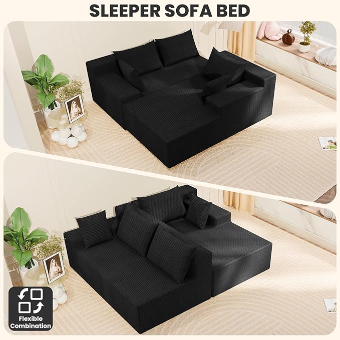 LEVELEVE 107" Cloud Sectional Couch with Deep Seat，Modern Modular Sofa with L-Shape Chaise，No Assembly Required, Upholstered Couches for Living Room Bedroom(Black,Right Facing Chaise)