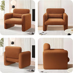 Modern Accent Single Sofa Chair with Arms, Lamb Fabric Upholstered Comfy Reading Arm Chair for Bedroom, Living Room-Beige