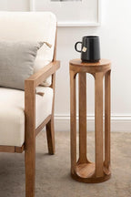 Kate and Laurel Dahl Wooden Round Drink Table; 8 x 23; Natural Brown; Transitional Boho Circle Wood Accent Pedestal Table for Living Room Plant Stand or Small Bedroom Nightstand