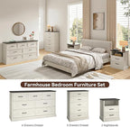Farmhouse Dresser and Nightstand Sets, 4Pcs Bedroom Furniture Set, Nightstand Set of 2 & 55" Wide 7 Drawer and 44" Tall 5 Drawer Dresser with Large Drawers & Bar Handles, White