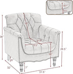 UIXE Faux Leather Accent Chairs Set of 2, Comfy Club Chair Upholstered Armchair for Living Room, Button Tufted Arm Chair Retro Single Sofa Side Reding Seat for Bedroom - Beige