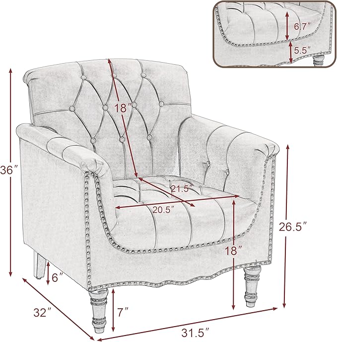 UIXE Faux Leather Accent Chairs Set of 2, Comfy Club Chair Upholstered Armchair for Living Room, Button Tufted Arm Chair Retro Single Sofa Side Reding Seat for Bedroom - Beige