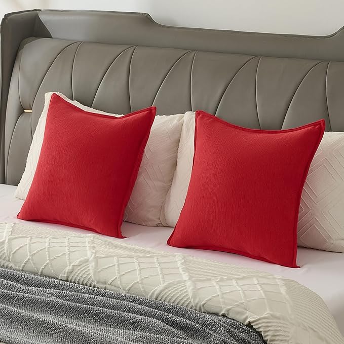 FUTEI Christmas Red Chenille Throw Pillow Covers 26x26 Inch Set of 2,Edges Double-Stitched Euro Pillow Shams,Modern Home Decor for Couch Living Room