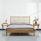 NTC Inno Wooden Bed Frame with Headboard, Solid Oak and Rubber Wood Foundation with Silent Slats and Wood Central Supports, 1000 Lb Capacity, Effortless Assembly, Queen Rustic - Oak