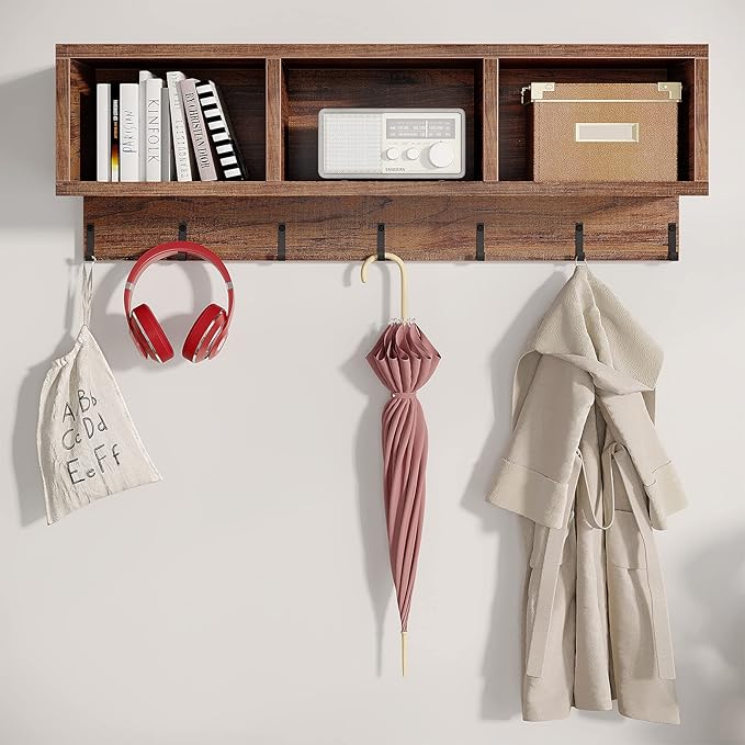 LITTLE TREE Coat Shoe Rack, Hall Tree Entryway Bench Set for Hallway, Living Room, Bedroom, Brown