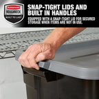Rubbermaid Garage Storage Bins Black Plastic Stackable Storage with 3-Pack 31 GAL Capacity, Totes for Storage Home Organization Durable - Heavy Duty (31 GAL - 3 Pack Solid Black and Grey)