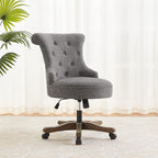 Home Office Chair Adjustable Height Swivel Chair with Wheels Linen Fabric Upholstered Computer Desk Chair with Wooden Legs Comfortable Armless Chair for Home Office Study Studio(Grey)