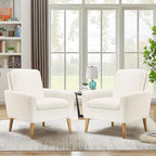 Lohoms Sherpa Accent Chair, Modern White Teddy Fabric Upholstered Comfortable Armchair, Comfy Reading Leisure Chairs for Bedroom, Living Room, Home Office, Small Sofa Chair with Wood Legs
