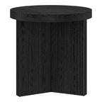 Henn&Hart 22" Fluted Scandinavian Round End Table, Ribbed Side Table, Nightstand for Living Room, Office, Family Room, or Bedroom, Black Grain