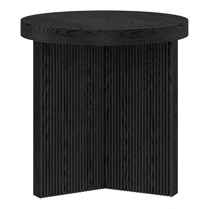 Henn&Hart 22" Fluted Scandinavian Round End Table, Ribbed Side Table, Nightstand for Living Room, Office, Family Room, or Bedroom, Black Grain