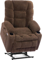 EONIX Dual Motor Lay Flat Power Lift Recliner Chair for Elderly and Adults with Cup Holders and Charging Ports, 400lbs Electric Power Recliner Lift Chair with Heat and Massage, Coffee, Brown