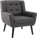 Dolonm Midcentury Modern Accent Chair with Arms, Upholstered Fabric Reading Side Chair Tufted Back Decorative Wingback Chair for Living Room Bedroom (Dark Grey)