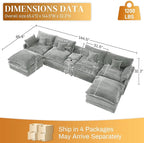 HYJT-H&K 145" U Shaped Cloud Couch Modular Light Grey Sectional Couches for Living Room, Comfy Fluffy Corduroy Oversized Cloud Sectional Couch Large 6 Seat Sectionals Sofa Set Central Console USB Port
