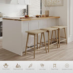 Thor Wicker Premium Solid Wood Counter Stool 24", Backless Counter Height Seating with Hand-Knitted Rope, Eco-Friendly Modern Design (Light Oak)