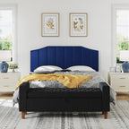 Velvet Queen Size Headboard, Upholstered Headboard Queen/Full Size Wall Mount and Bed Frame Mount, Featuring High-Density Sponge Padding Luxury Texture Easy Assembly Comfort Style-Navy Blue