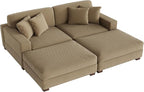 Modular Sectional Couches for Living Room, Modern Loveseat 2-Seater Sofa Couch with Ottoman, Upholstered Couches for Living Room Bedroom, Camel