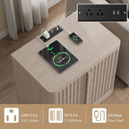 Fluted Nightstand Set of 2 with Charging Station, 23.6" Wood End Table with Solid Wood Handle, Mid Century Moden Bedside Table 3 Drawer Dresser for Bedroom, Living Room, White Alder