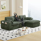 114" Cloud Boneless Sectional Couches for Living Room, Modular Sectional Sofa with Cup Holder, Cozy Fluffy L Shaped Deep Seat Boneless Couch with Storage Pocket, No Assembly Required, Green