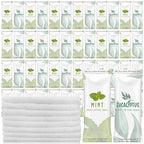 50 Pcs Moist Towelettes Individually Wrapped Scented Disposable Face Towels Essential Oil Infused Moist Terry Cotton Towel for Use Hot or Cold Travel Body Spa (Mint, Eucalyptus Leaves)