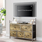 VECELO Dresser TV Stand for Bedroom with 5 Fabric Drawers, Entertainment Center for 32/40/43 in TVs, Media Console Table with Storage, Open Shelf, Adjustable Feet, Living Room Furniture, Rustic Gray