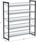 SONGMICS Shoe Rack, 5-Tier Shoe Organizer, Metal Shoe Storage for Garage, Stackable Shoe Shelf, with Adjustable Flat or Angled Shelves, 20-25 Pairs, Charcoal Gray ULMR05GB