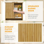 Over The Toilet Storage Cabinet with Fluted Doors, Bathroom Over Toilet Rack with Adjustable Shelf Bamboo FreeStanding Space-Saving Storage Organizer, Natural