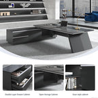 L-Shaped Black Executive Desk with Drawers, Large Modern Executive Office Desk with Storage Cabinets, Cable Box, Wide Desktop – Home Office Desk (Left, 79" L * 63" W * 30" H)