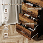 Small Desk with 3 Drawers, 47 Inch Computer Desk with Drawers & Bottom Shelves for Bedroom, Home Office Desk with Storage File Cabinet for Small Spaces, Writing and Work, Black and Brown