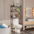 Gizoon Over The Toilet Storage, 3 Tier Bamboo Bathroom Organizer with Adjustable Shelf, Freestanding Above Toilet Stand, Bathroom Storage Shelf Rack