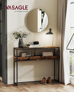 VASAGLE 2-Tier Entryway Table, Narrow Console Table, Semi-Open Compartments, 9.4 x 39.4 x 31.5 Inches, for Hallway, Living Room, Rustic Brown and Ink Black ULNT091K01