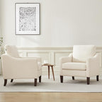 VKNOW Mid Century Modern Accent Chairs Set of 2, Upholstered Living Room Chairs Armchair for Bedroom, Comfy Reading Accent Chairs with Wood Legs for Living Room, Beige