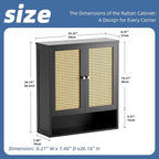 HITNET Wall Cabinet, Bamboo Medicine Cabinet with Rattan Doors and Adjustable Shelf, Bathroom Hanging Storage Organizer Over Toilet for Small Space (Black)