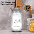 Ball Regular Mouth Mason Jars 32 oz. (12 Pack) - Quart Size Jars with Airtight Lids and Bands for Canning, Fermenting, Pickling, Meal Prep or DIY Decors and Projects Bundled with Peaknip Jar Opener