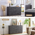 Modern 8 Drawer Dresser for Bedroom, 54" Wide Dressers & Chest of Drawers w/Solid Wood Handle, Wood Mid Century Closet Organizers and Storage Cabinet for Bedroom, Living Room, Hallway, Gray