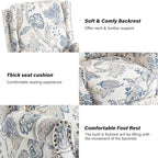Pushback Recliner Chair Set of 2, Floral Fabric Wingback Recliner Chair, Upholstered Armchair Push Back Recliner, Rivet Trim Single Sofa Accent Chair with Wood Legs for Living Room, Plants Blue