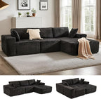 Apicizon 113" Sectional Sofa Couch for Living Room, 3 Seat Boneless Sofa with Chaise Longue, L-Shape Modular Sectional Couches with Deep Seat for Apartment，No Assembly Required (Stripe Corduroy Black)