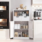 Shintenchi Floor Storage Cabinet, Bathroom Organizer with Doors and Drawers, Freestanding Side Cupboard Pantry with Adjustable Shelf, White