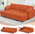 110" Sectional Pull Out Sofa Bed with Adjustable Backrests, U-Shaped Sleeper Sofa with USB Ports, Upholstered Reversible Couch with Cup Holder & Storage Space for Living Room, House, Orange