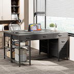 Huuger Computer Desk with 6 Drawers, 47 Inch Office Desk with Shelves, Reversible Gaming Desk, Corner Desk with Storage, for Home Office Study, Living Room, Gray