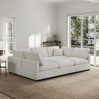 Linen Sleeper Sofa Bed,Modern Sectional Sofa Couch for Living Room,95.4 Inch Cloud Couches Cushion Covers Removable,Cozy Feather Down Sofa for Apartment Cream White
