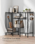 SONGMICS 3-Tier Bathroom Shelf, Storage Rack for Small Space, with 3 PP Shelf Liners, Removable Hook, Extendable Design, Ink Black and Translucent ULGR103B01