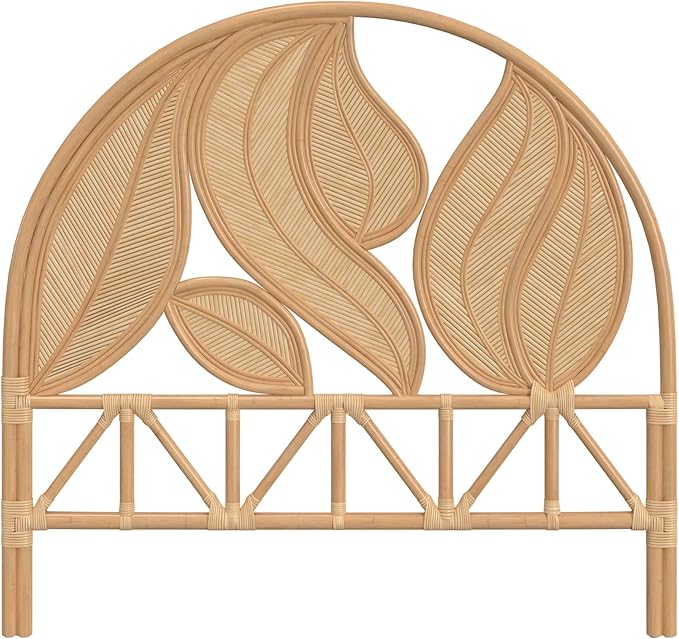 Kouboo Palm Springs Rattan Headboard for Twin Size Beds Natural Boho Style with Intricate Palm Leaf Pattern and Arch Perfect for Coastal Beach Bedroom Made from Rattan 42 in Wide from