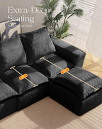 137" Comfy Cloud Couch with U-Shape Chaise & Deep Seat, Modular Sectional Sofa in a Box, Boneless Upholstered Couches for Living Room, No Assembly Required (Soft Corduroy, Black)