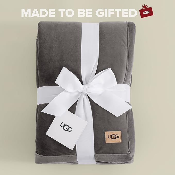 UGG Bliss Throw Blanket Plush Soft Fleece Fluffy Blankets for Bed or Couch Oversized Warm Reversible Machine Washable Medium Weight Home Decor Giftable Throw, 50-inch x 70-inch, Charcoal Grey